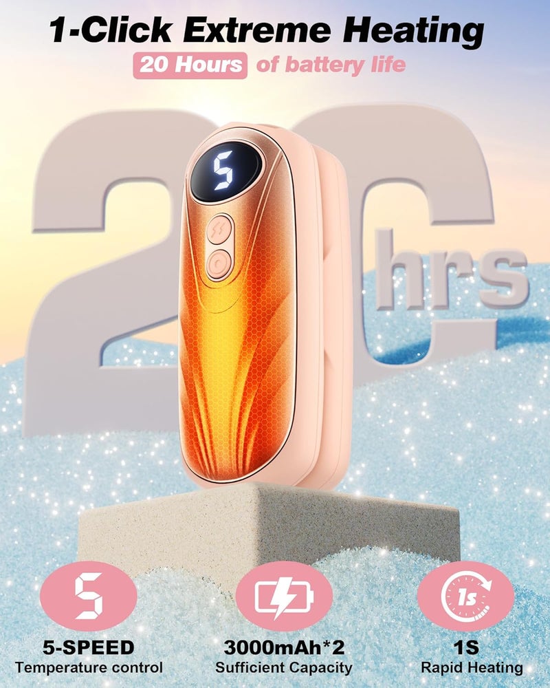 Funaudio Hand Warmers Rechargerable 2 Pack - 6000mAh Electric AI Handwarmers with LED Display, 5-Level, 2 in 1 Portable Heater, Warm Gifts for Women/Men/Golf/Camping/Hunting/Travel/Outdoor/Indoor - Image 2